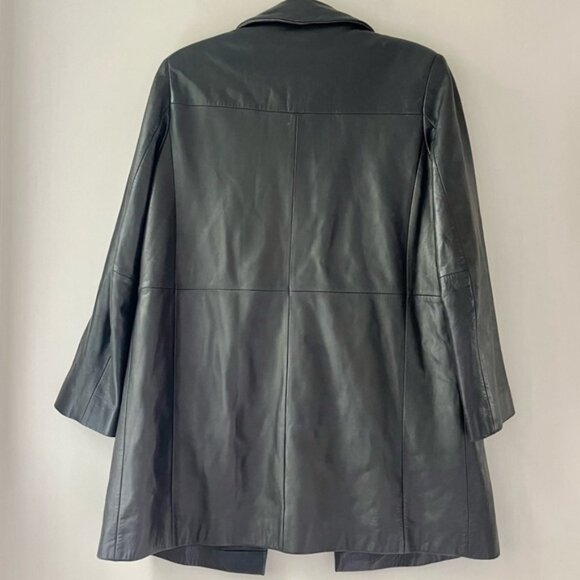 Calvin Klein | Vintage 90’s Y2K Black Leather Jacket Peacoat Coat - Picture 2 of 5
